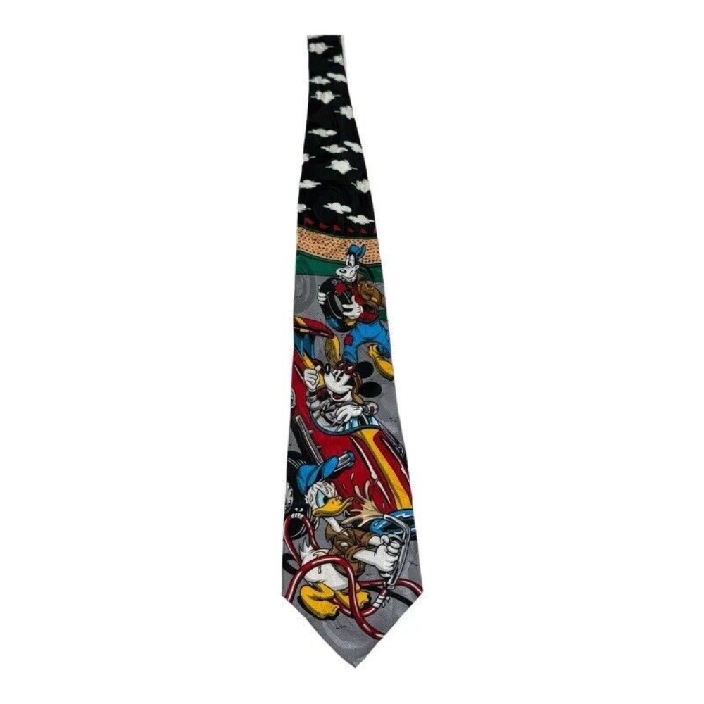 Vintage Disney Store Mickey Unlimited Neck Tie Made Mickey Mouse Pit Crew